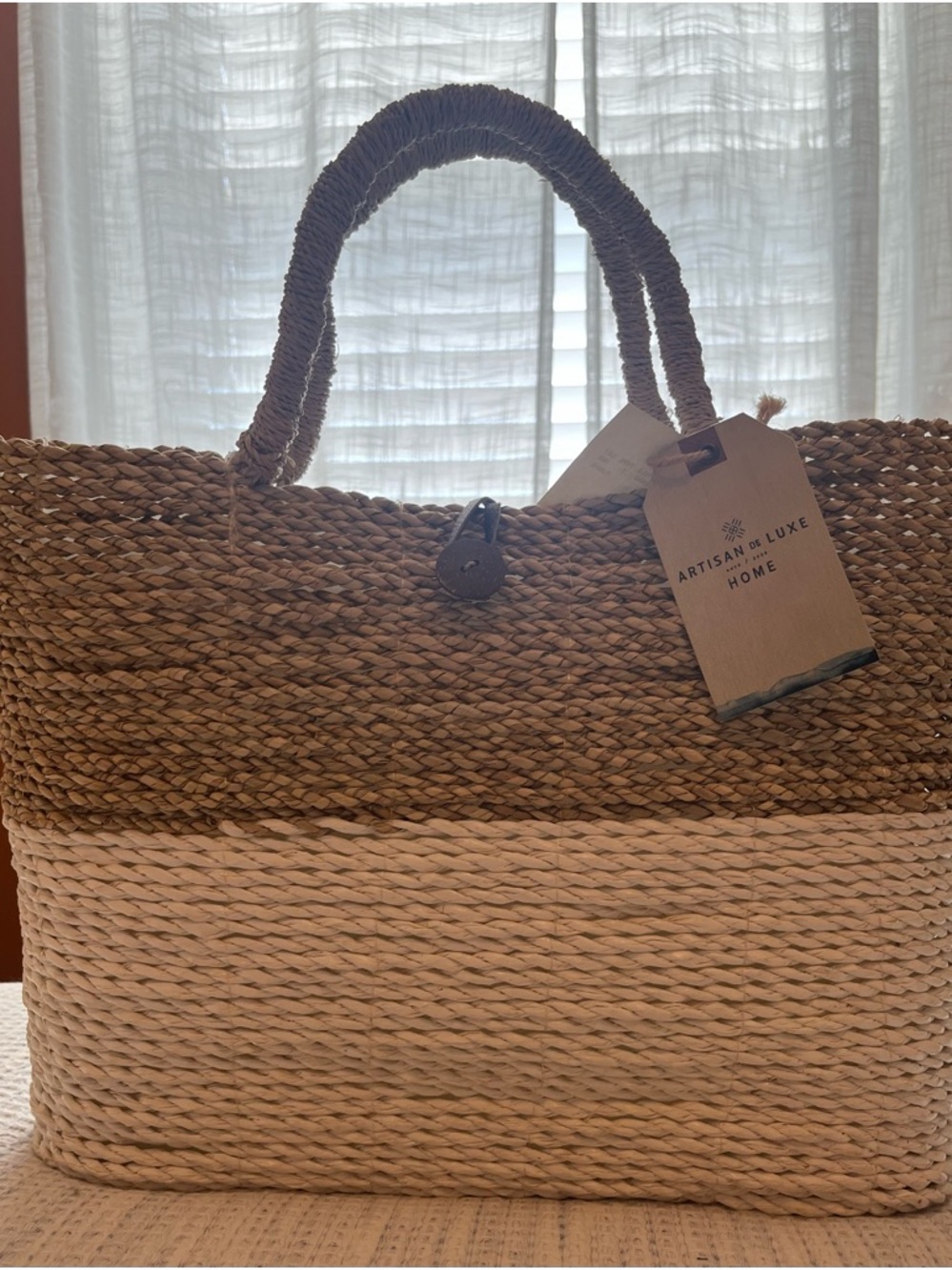 Two-Tone Brown & Natural Woven Tote